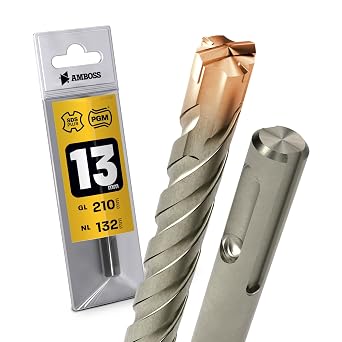 SDS Plus Hammer Drill Bit 4 x Cutting PGM Diameter 13.0 mm x 132 mm - Amboss Werkzeuge SDS Crusher 4 - HM Concrete Drill Carbide Professional Drill Bit 13.0 mm x 132 - Masonry Drill Bit Reinforced