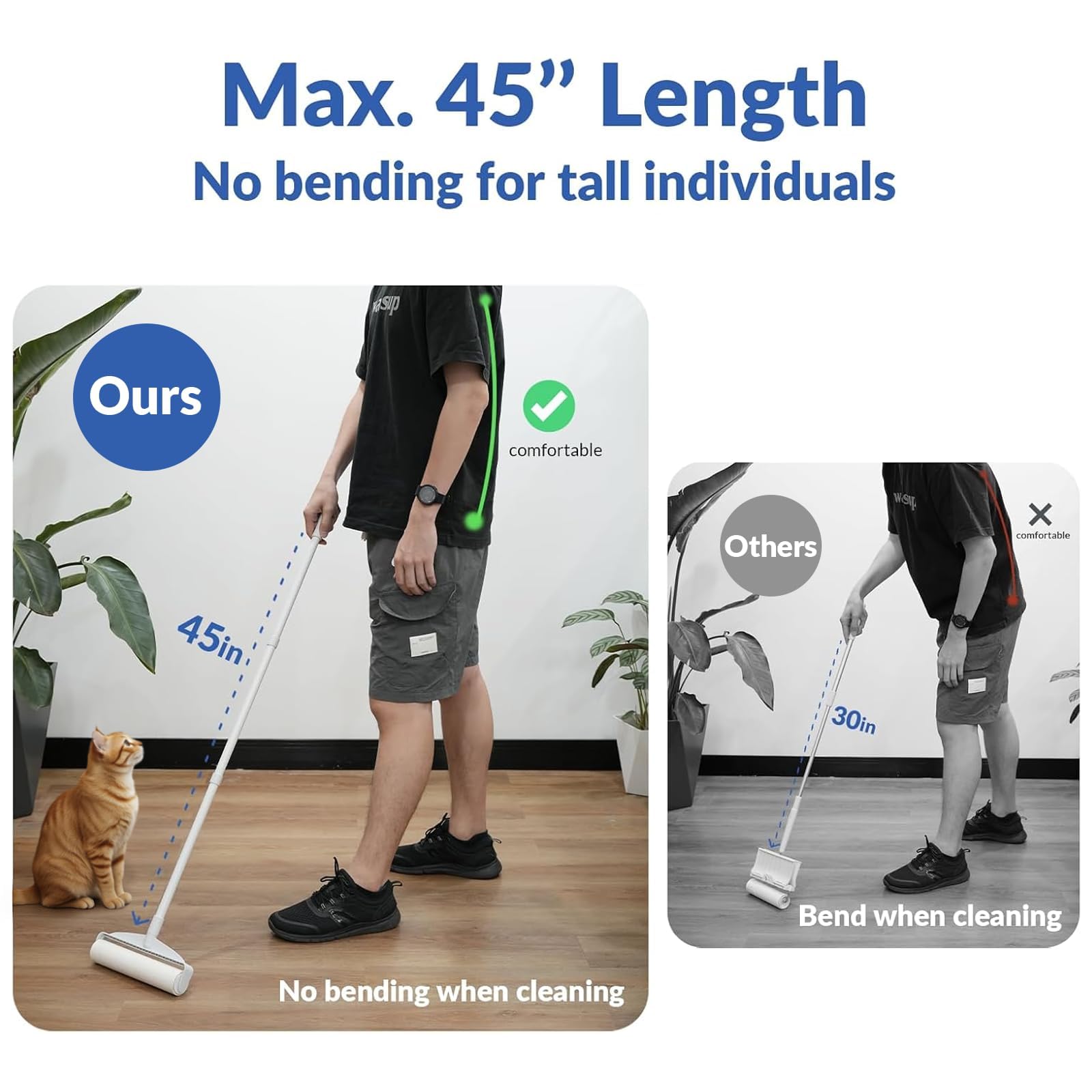 Rullo Adesivo Extra Large Per Tappeti E Pavimenti Con Manico Telescopico 130 Cm - Rimuovi Peli Animali Domestici 35 Cm, 360 Fogli - Set 3 In 1 - 6