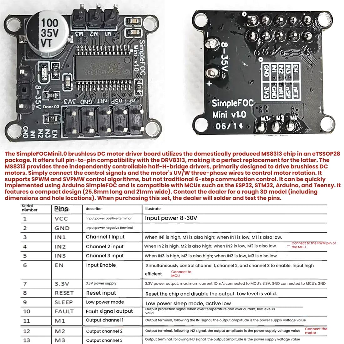 SimpleFOC Mini Simplefocmini Treiberplatine 2804 Außenläufer BLDC Motor Kit mit AS5600 Magnetencoder, Neodym-Magnet Hohl