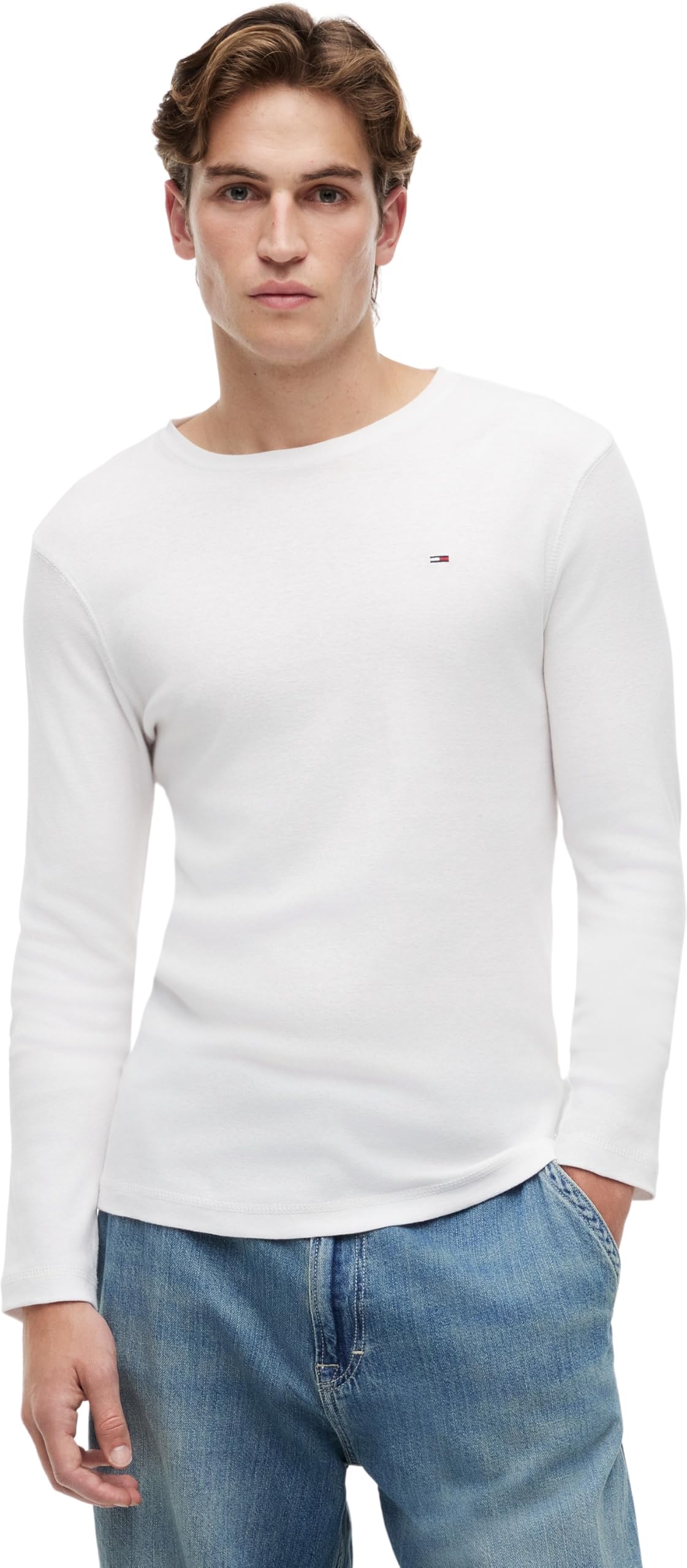 Tommy Jeans Men's Original Rib L/S Knit Tops, White, S