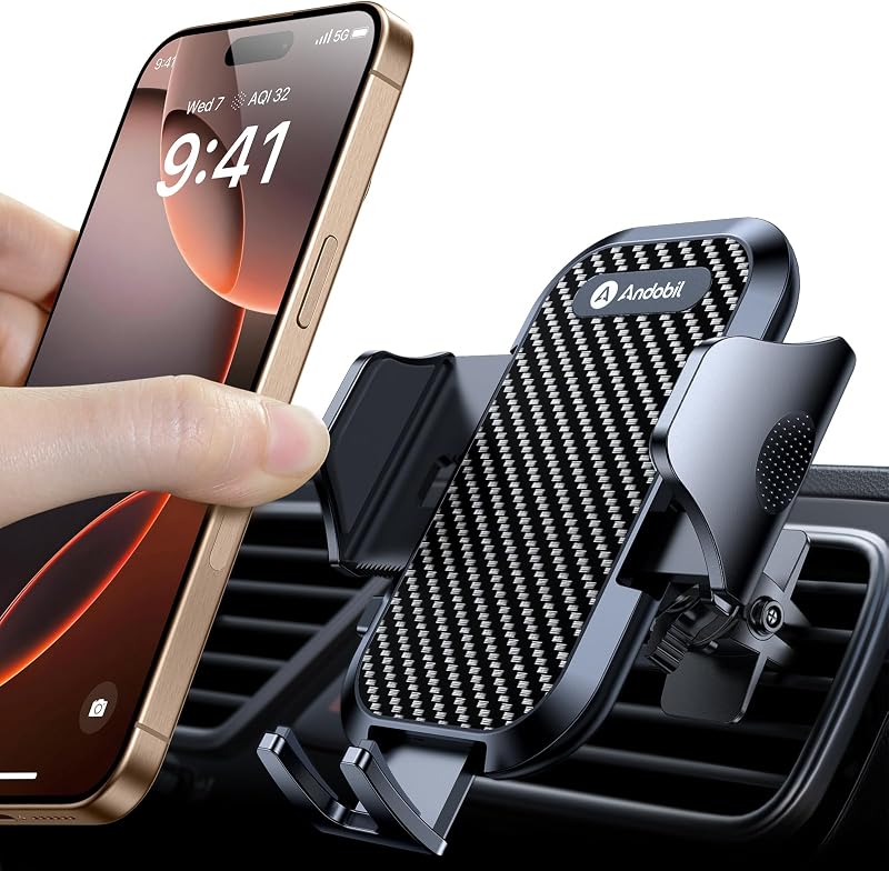 andobil Autós Telefontartó Szellőzőrácsra - 360° Forgatható Univerzális Mobiltartó, Dupla Rögzítővel, 4-7" Készülékekhez, iPhone Samsung Hua