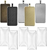 Vista 6 de DROLE Kit de ajuste de bisel de bandeja colgante con 30 piezas rectangulares de vidrio transparente con cúpula de cabujón de azulejos para hacer