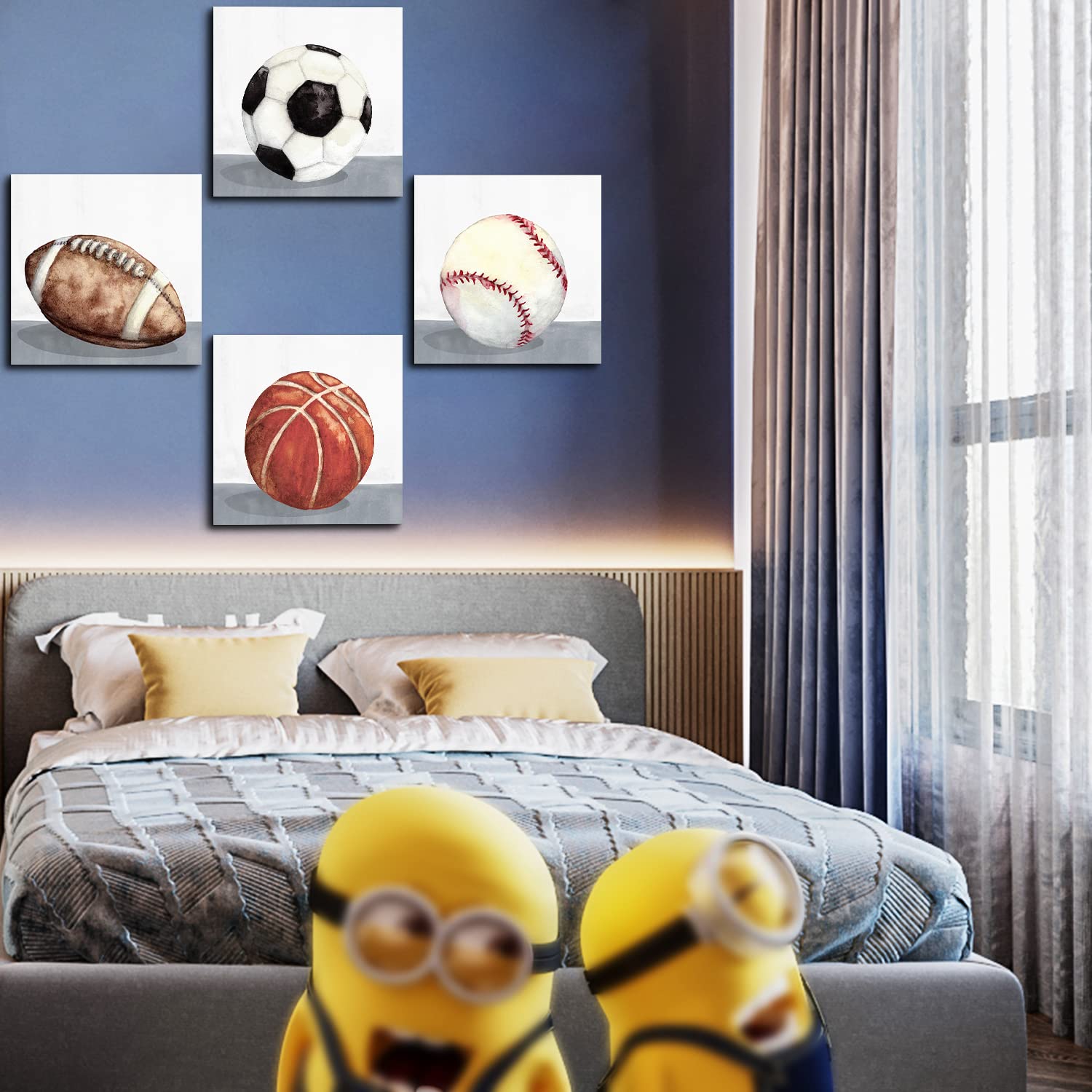 Set Di 4 Poster Sportivi Motivazionali Per Ragazzi – Quadri Tela 40x30 Cm Con Tema Calcio E Baseball – Decorazione Da Parete Per Cameretta, Palestra, Club - 4