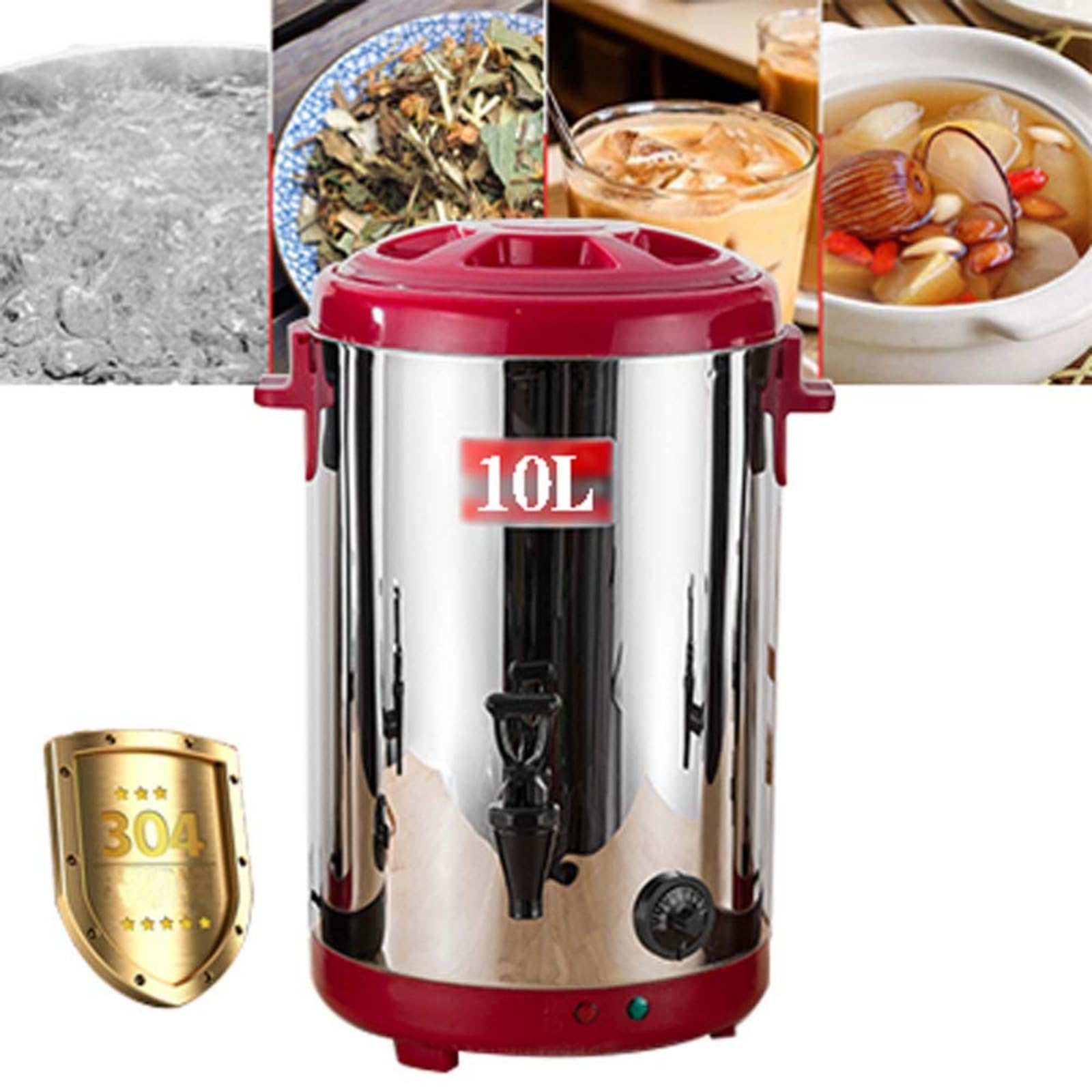 Hervidor de café Comercial para Grupos Grandes, Termo eléctrico para Agua Caliente, Acero Inoxidable de Doble Pared, dispensador/Servidor de Bebidas Aislado en Color Negro (Red 10L)