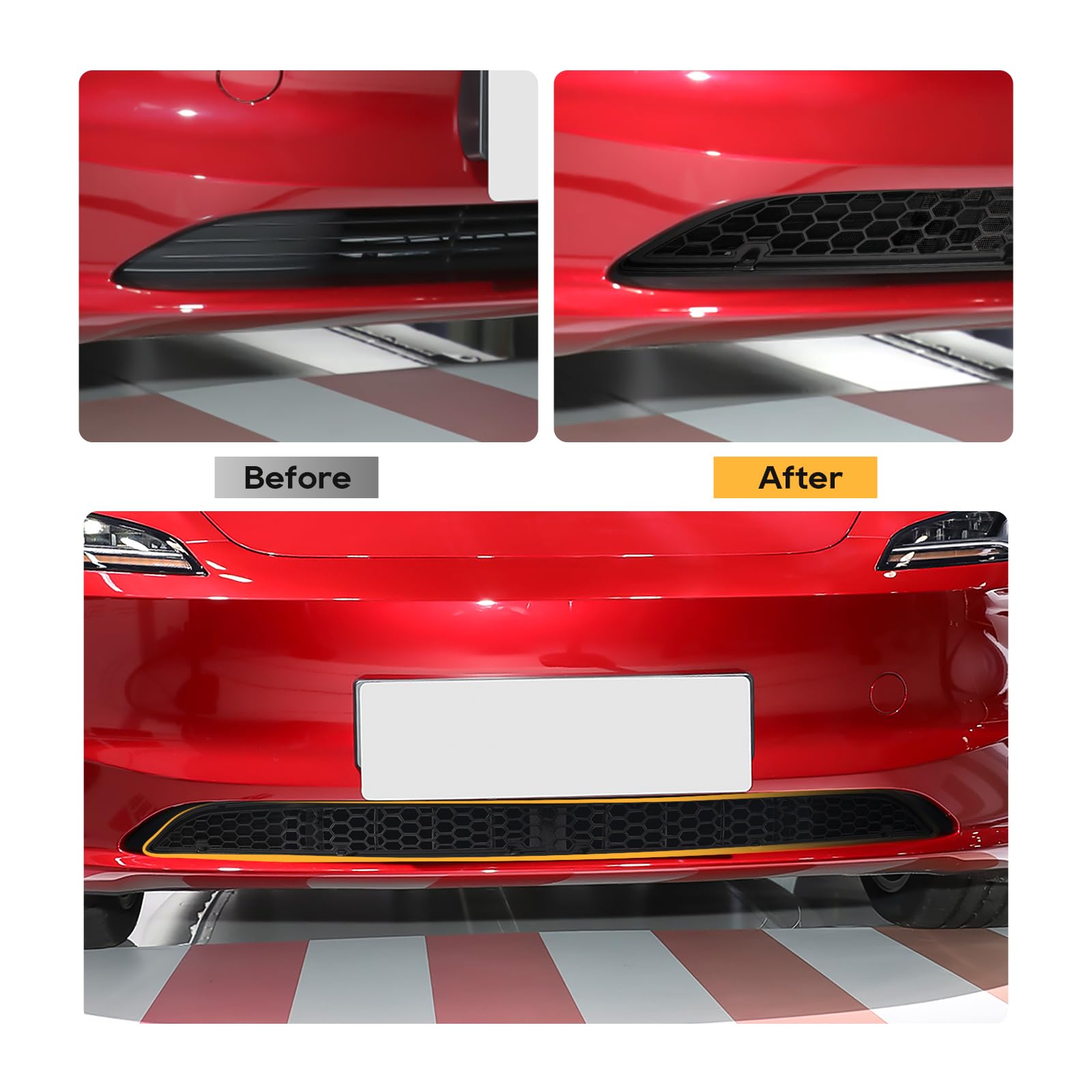 LFOTPP Osłona przedniej siatki do Tesla Model 3 Highland 2024-2025, wylot powietrza, zderzak, zamiennik kratki chłodnicy, akcesoria zewnętrzne