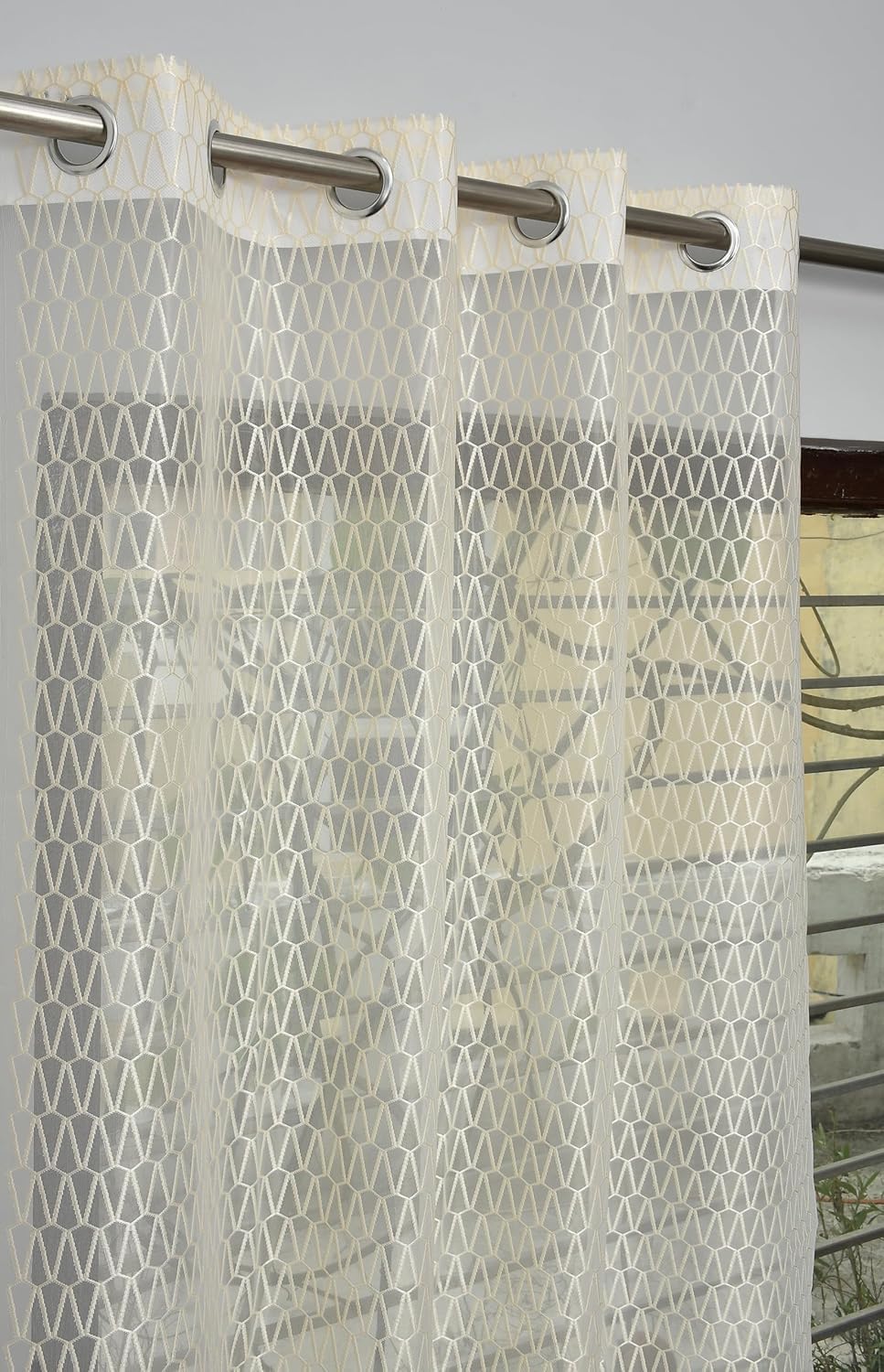 HOME UTSAV Premium Sheer Net Curtain for Window 4 Feet | Transparent Net Fabric with Geometric Design | Pack of 1, Cream-image-11