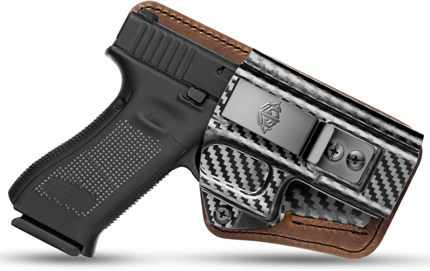 IWB Holster Compatible with Glock G19/19X Gen 3-5, G23/32 Gen 3-4, G44/45 Kydex Leather Hybrid Holster Concealed Carry Pistol Holster for Appendix Inside Waistband Right Handed (Black-G19)