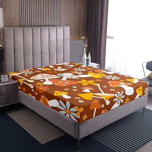 Miniatura 4 de Juego de ropa de cama infantil retro hippie de los años 60 y 70, tamaño individual, estampado de hongos y flores groovy, para decoración de