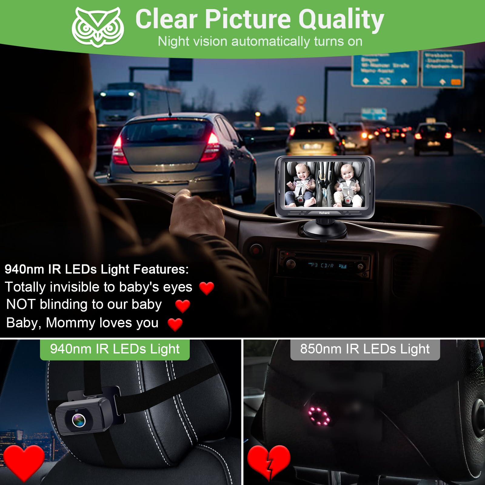 Rohent Baby Car Camera HD 1080P for Backseat: USB Plug and Play Easy to Install - Image 3