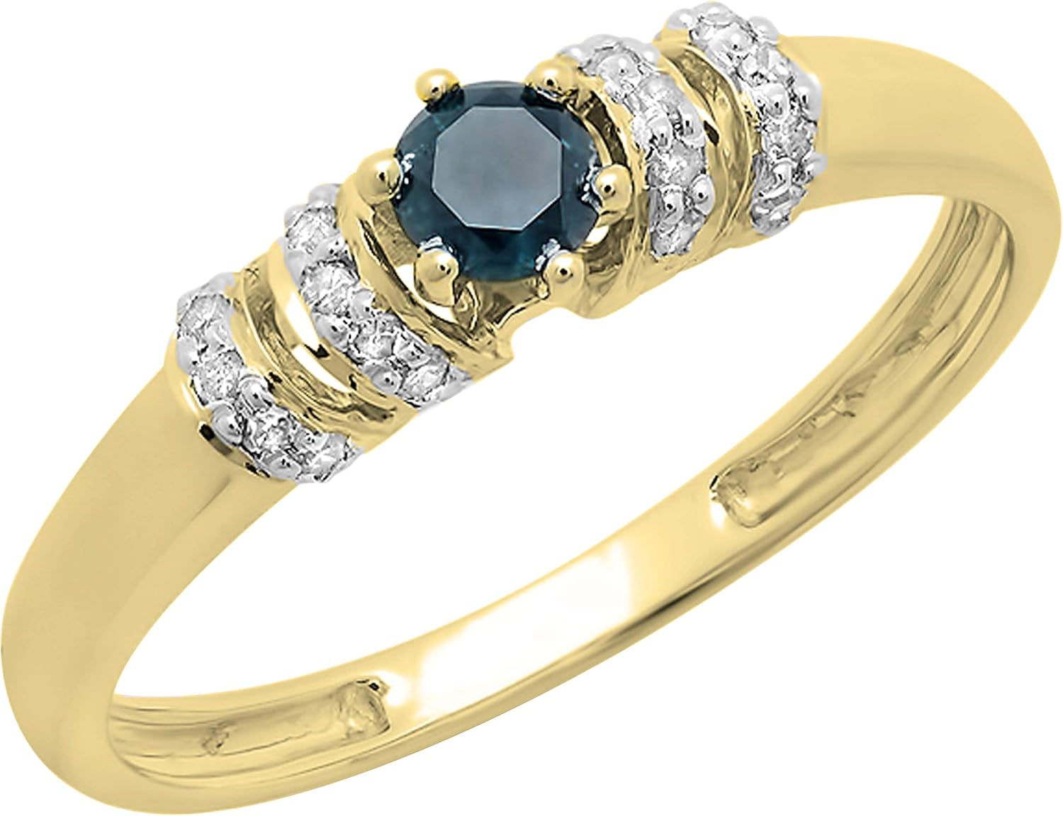 Dazzlingrock Collection Women Unique Side Stone Style Bridal Engagement Ring, Available in Various Round Gemstones, Natural Diamonds & 10K/14K/18K Real Solid Gold
