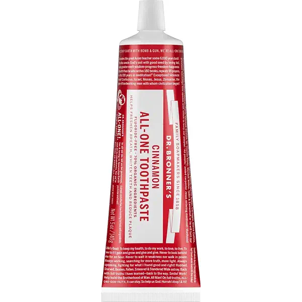 Dr. Bronner’s All-One Toothpaste – Cinnamon, 5 oz, 1-Pack – Fluoride-Free Toothpaste for Adults, SLS-Free, 70% Organic & Natural Ingredients, Vegan, Helps Freshen Breath, Reduce Plaque, Whiten Teeth 1