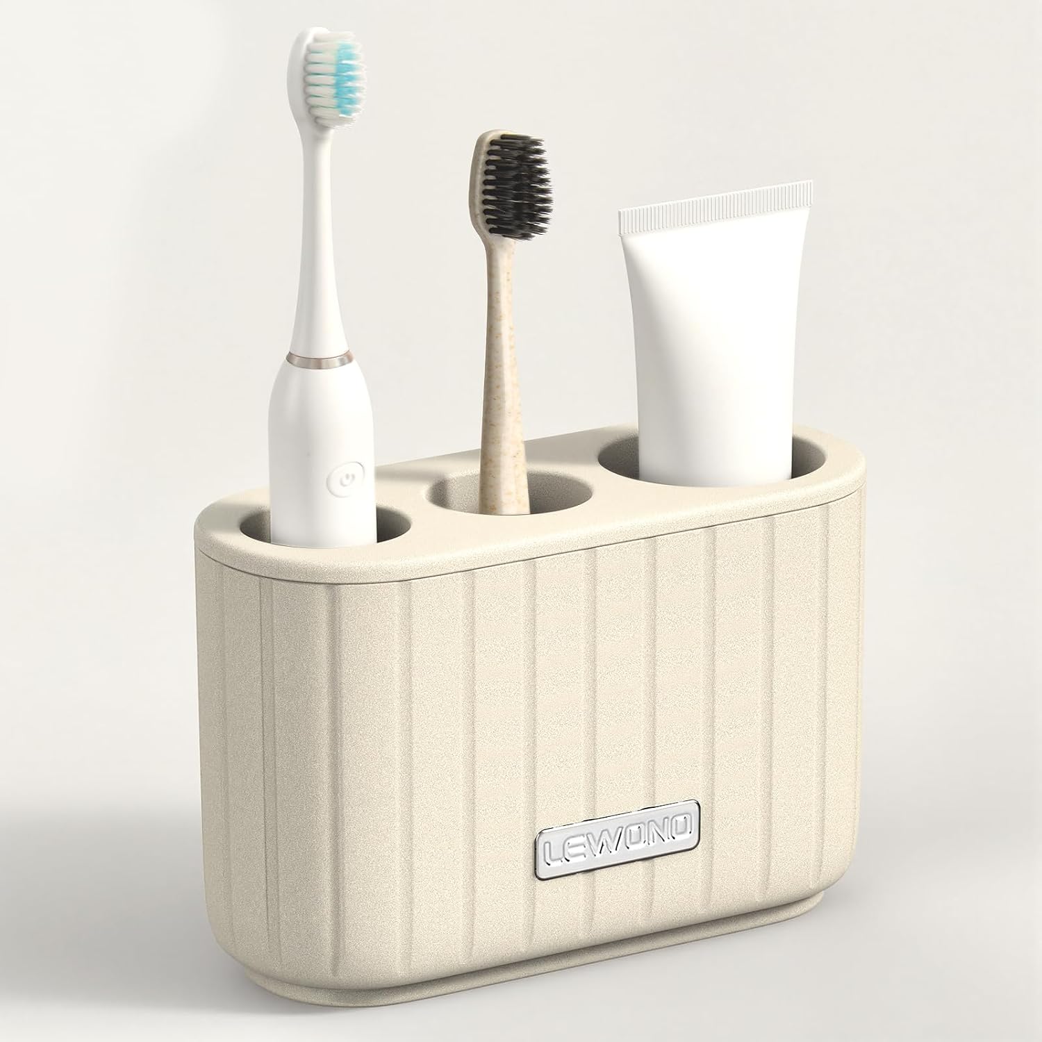 Toothbrush Holder 3 Slot Cream Stone Look Bathroom Counter Organizer
