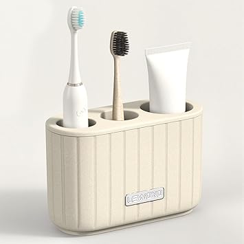 Toothbrush Holders Cream 3 Slots Toothbrush and Toothpaste Holder for Family, Stone Look Tooth Brush Holder for Bathroom, Toothbrush Stand Caddy Organizer for Electric Toothbrushes, Razors