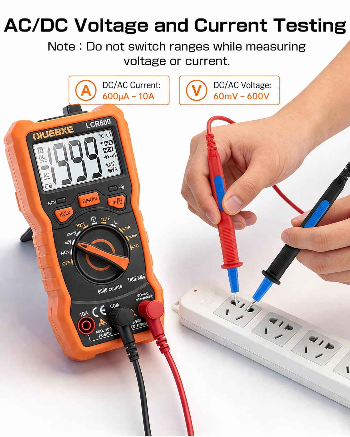 LCR600 Fast Testing Digital Multimeter with Inductance Meter, Auto-Ranging LCR Tester for DIY Electronics, AC/DC Voltage Current, Resistance, Capacitance, Frequency,Temperature