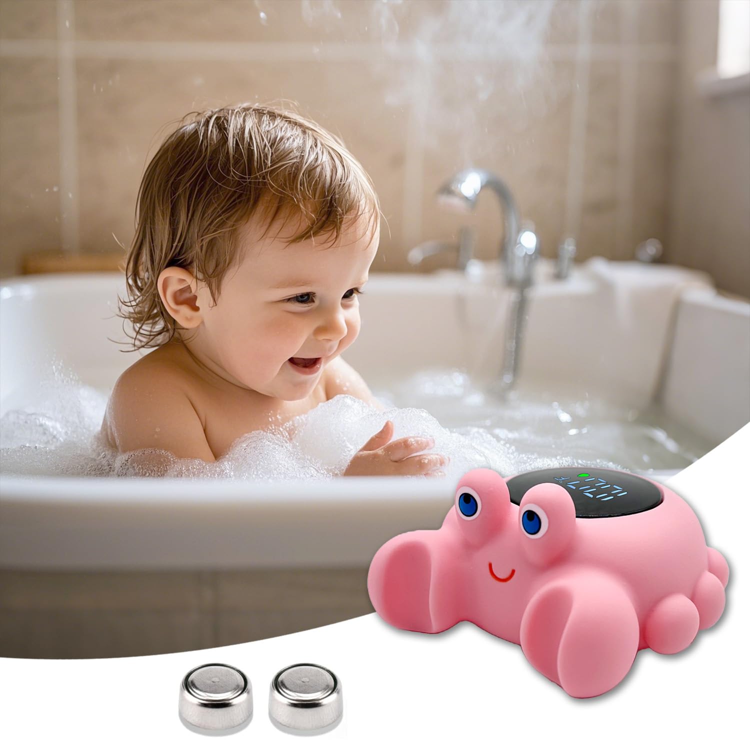 Crab Baby Bath Thermometer Newborn, Safety Baby Water Thermometer & Room Temperature Alert with 3-Color LED, Floating Digtal Bathtub Temperature Toy