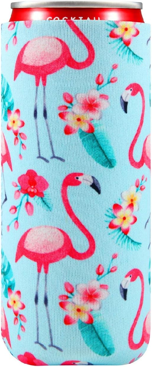 Creatyi 2 PCS Colourful Neoprene Beer Cooler Beer Coolies Beer Holders Perfect for 12oz Slim Drink Beer Cans (Pink Bottom Flamingo + Blue Bottom Flamingo)