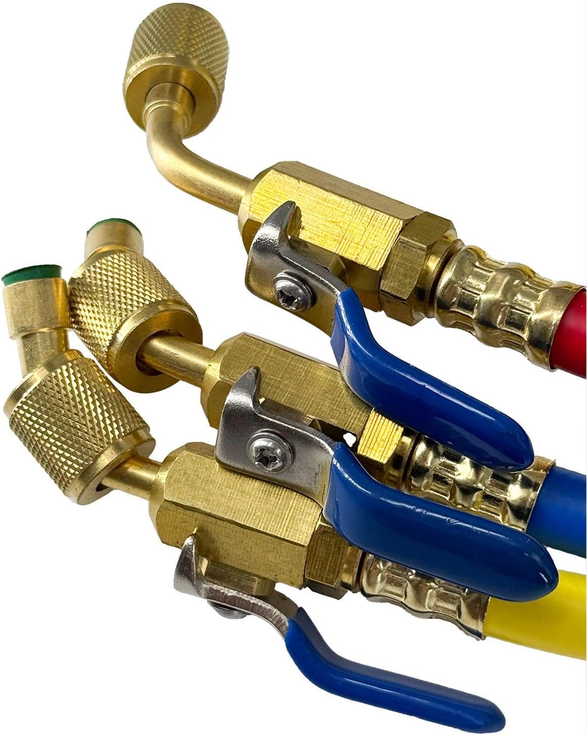 Upgrade 29988 PLUS II 1/4″ HVAC Hose 96″ long, Compact Ball Valve Refrigerant Hose Fits For Common Refrigerants such as R410A R134A R12 R22 R502,Blue/Yellow/Red(Pack of 3)