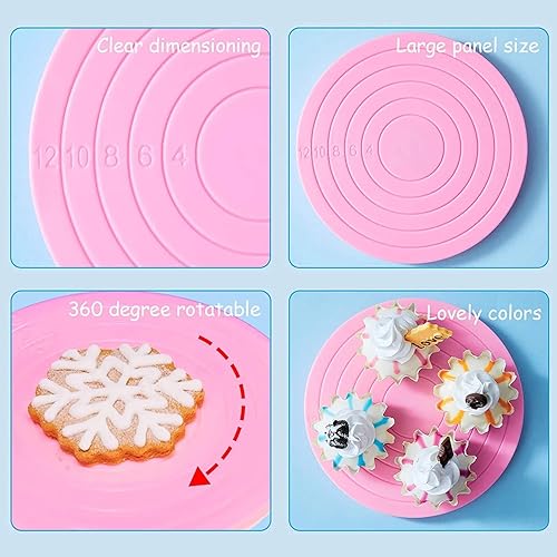 Miniatura 5 de Rovepic Paquete de 2 tocadiscos giratorios de silicona rosa de 5.5 pulgadas para decoración de galletas