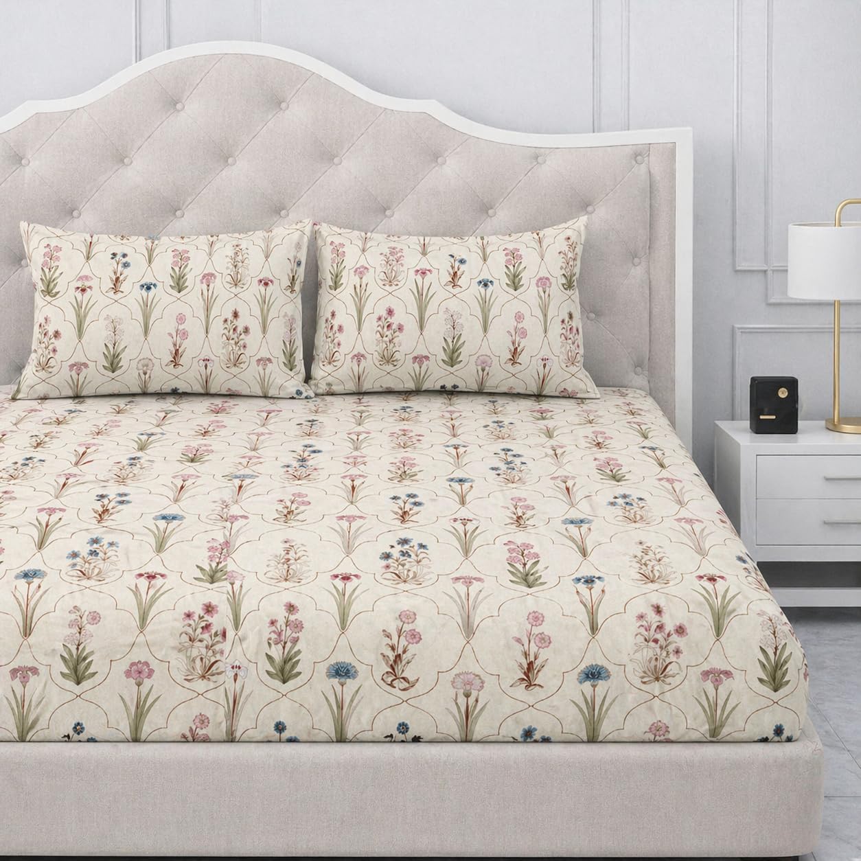 Homivya 300 TC Cotton Feel Glace Cotton Elastic Fitted Bedsheet for King Size Double Bed | Fits up to 8 Inch Mattress | 