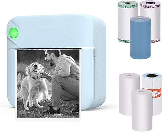 Pocket Mini Printer - BAISHUN Portable Wireless Bluetooth Thermal Photo for iOS Android Mobile Phone, Inkless Printing Gift Study Notes Label Receipt, 6 Rolls Paper,