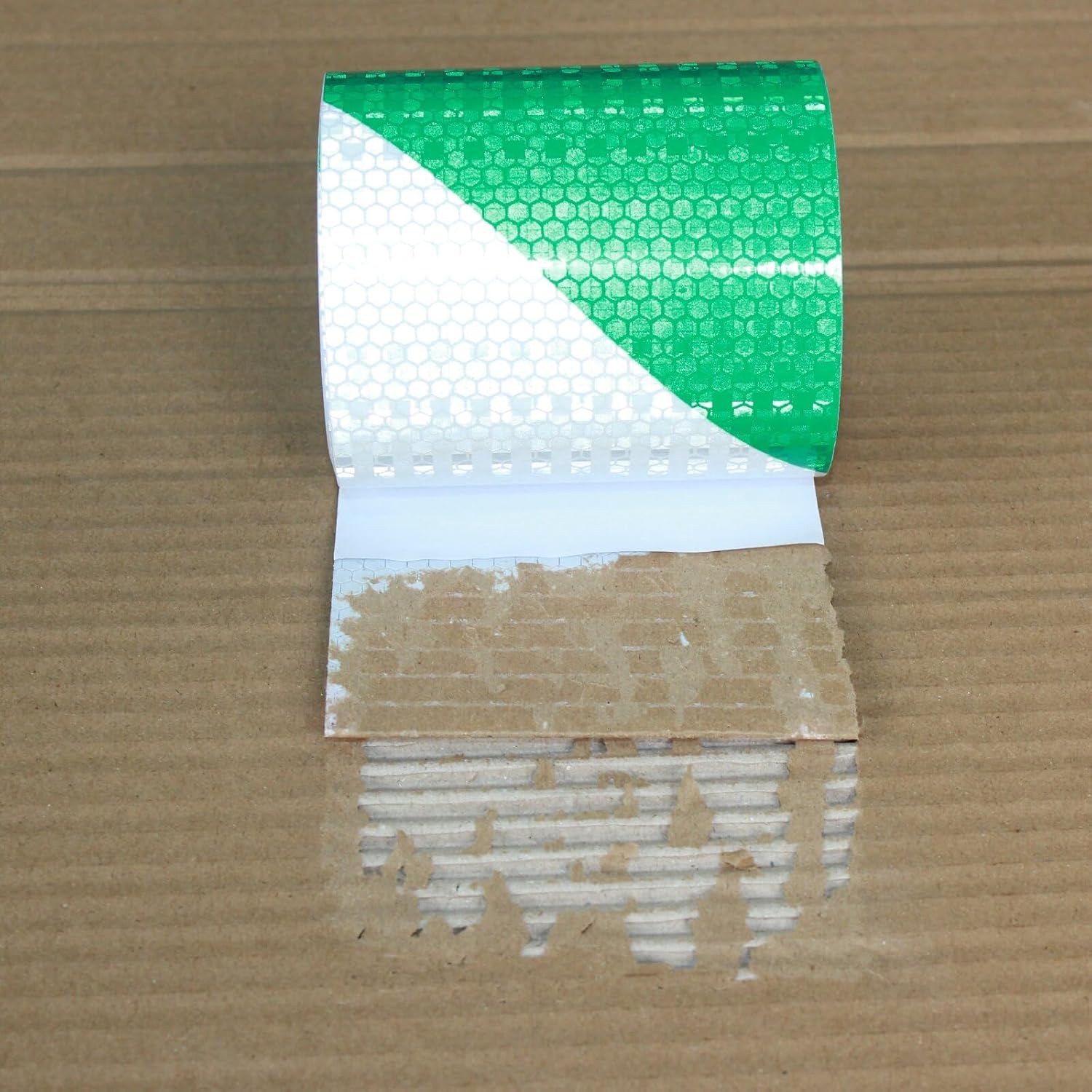 Reflective Tape Green and White 4 inch X 10 feet, Outdoor Waterproof Hazard Conspicuity Warning Industrial Marking Tape