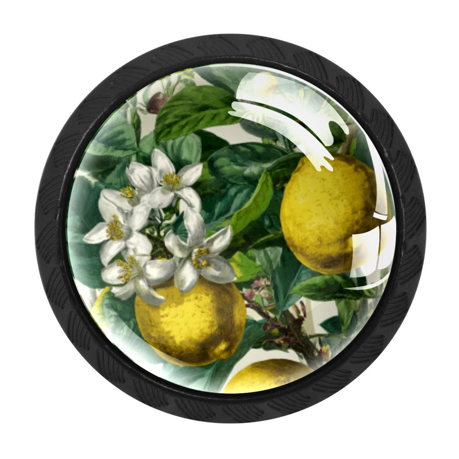 CHENZZZZ Flower Leaf and Lemons, Yellow Green WHI (2) Drawer Knobs Pull Handles 4 Pcs Glass Cabinet Drawer Pulls for Home Kitchen Office Cabinet Cupboard