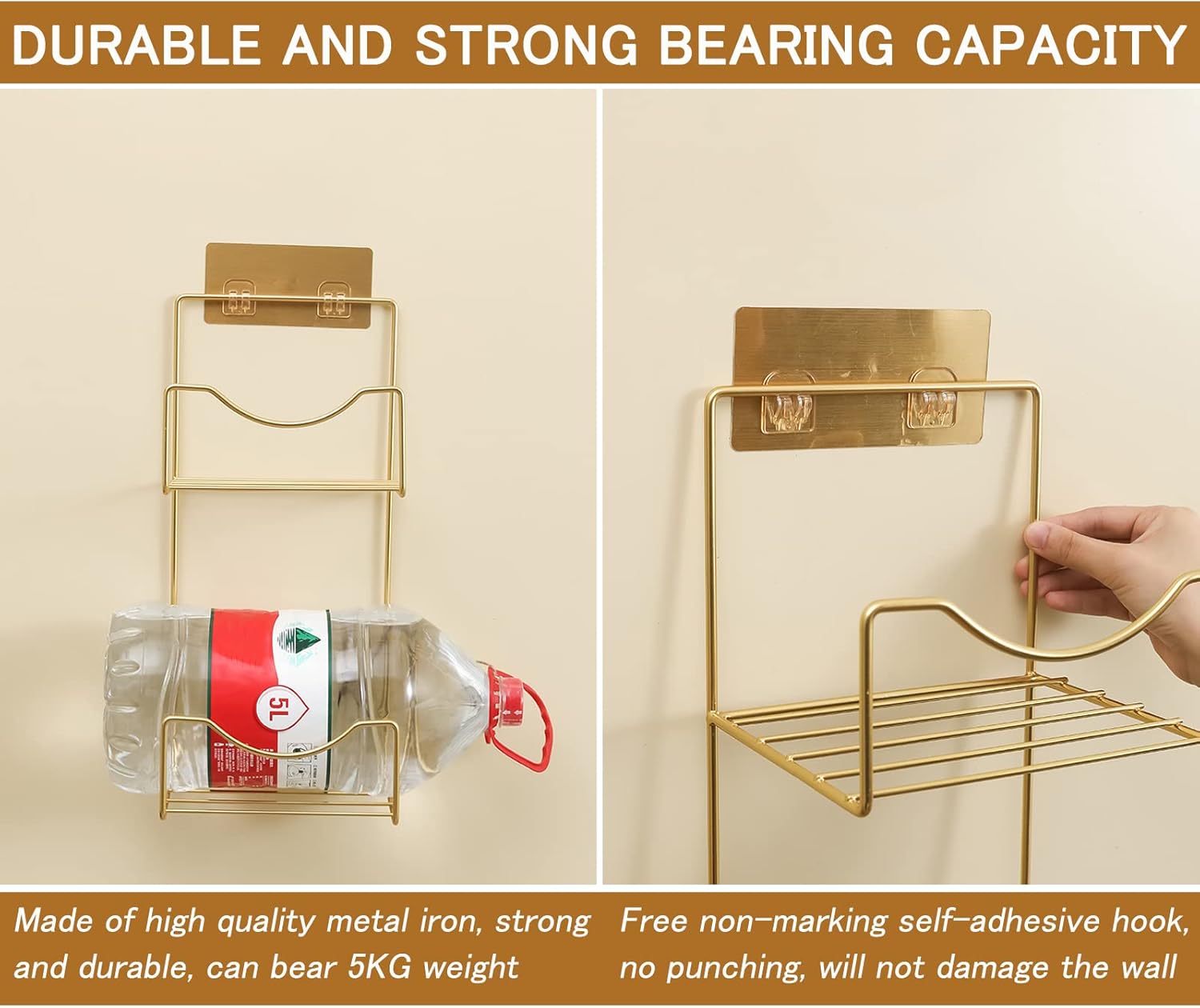 Wall Mount Handbag Purse Holder(Pack of 2 Golden), Metal Hanging Handbag Storage Tote Bag Organizer with 2 Large Heavy-Duty Shelves for Wardrobe Closet and Door, Space Saving