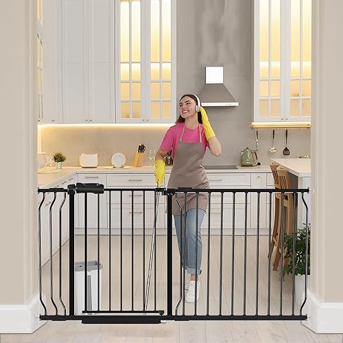 Miniatura 17 de HOOEN - Puertas de bebé extra anchas de 30 pulgadas de alto para puertas, escaleras de 86 a 105 pulgadas, puertas grandes y largas montadas a Negro