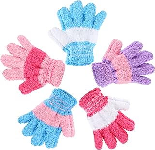 5 Pairs Kids Gloves Full Fingers Gloves Knitted Warm Gloves Winter Mittens for Little Boys and Girls Daily Supplies (Color Set 1, 3-6 Years Size)