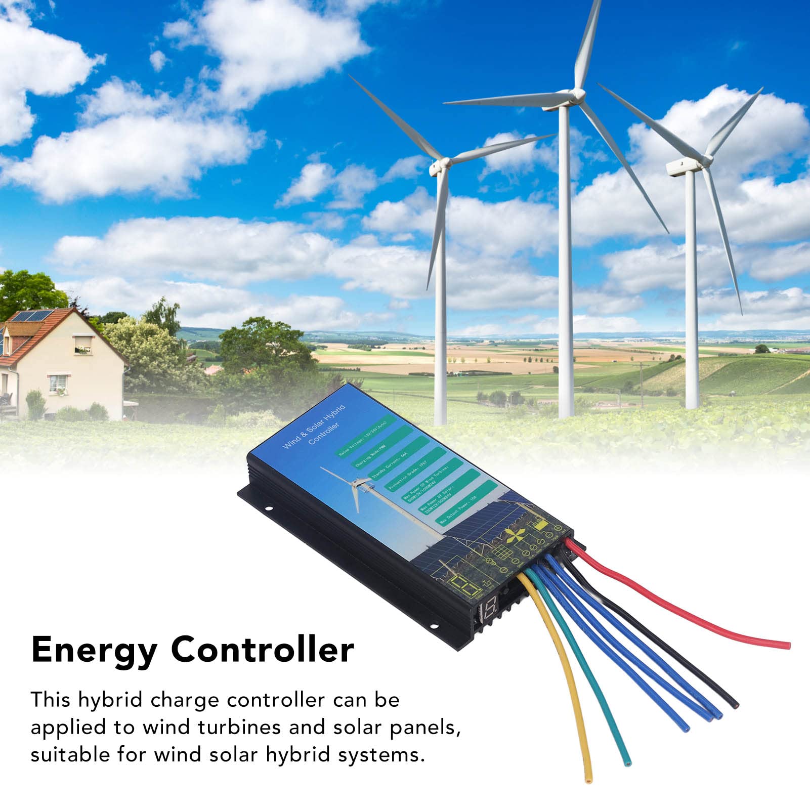 AMONIDA Hybrydowy Kontroler ładowania Energii Wiatrowej, Wydajny, Wodoodporny 12 V 24 V do Systemów energetycznych. Stop Aluminium