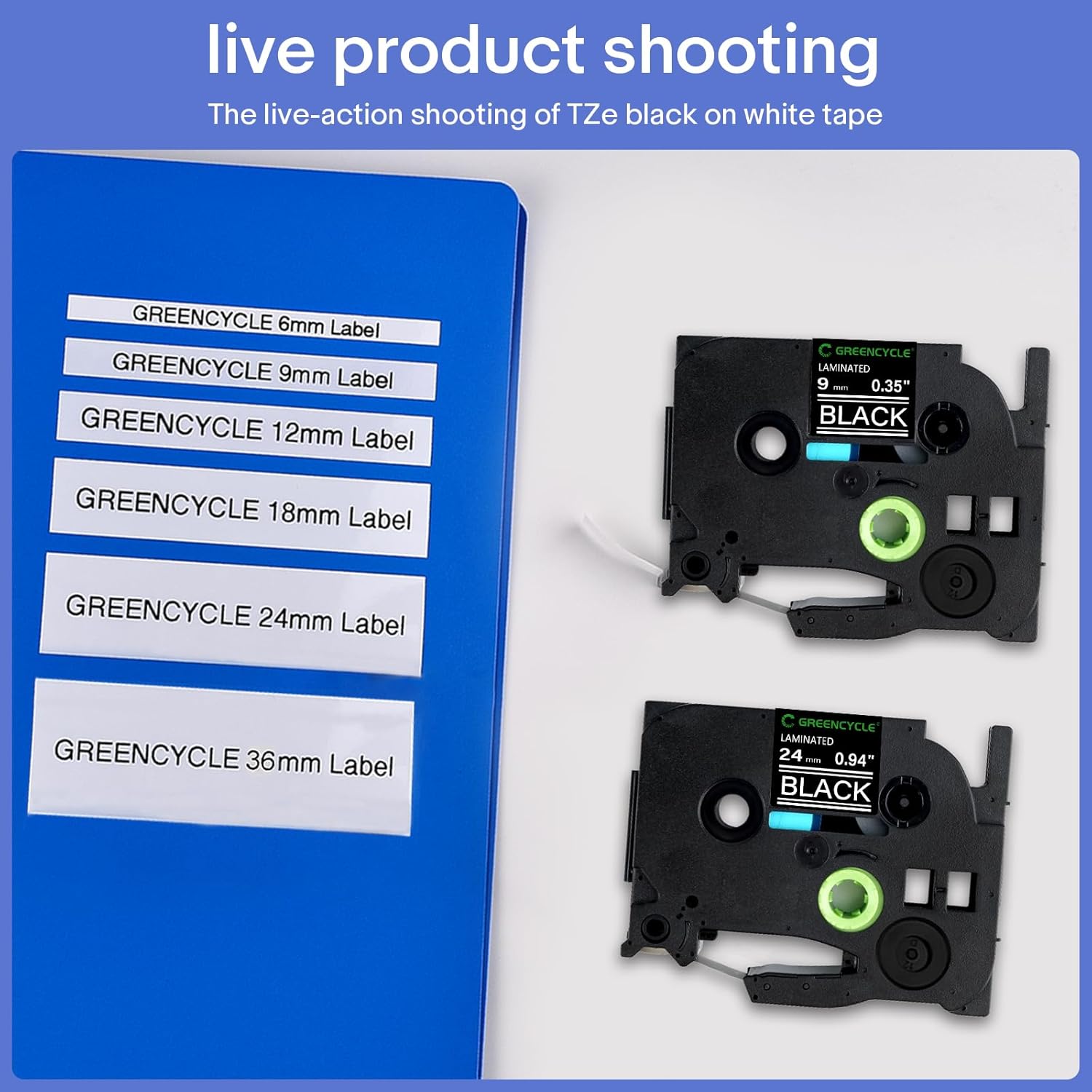 GREENCYCLE 2 Pack Compatible for Ptouch Label Maker Tape TZe345 TZe-345 TZ345 TZ-345 White on Black TZe TZ Tape 18mm 0.7 Laminated Black Label Tape for PT-D400 D410 D450 D600 P700 P710BT - Image 3