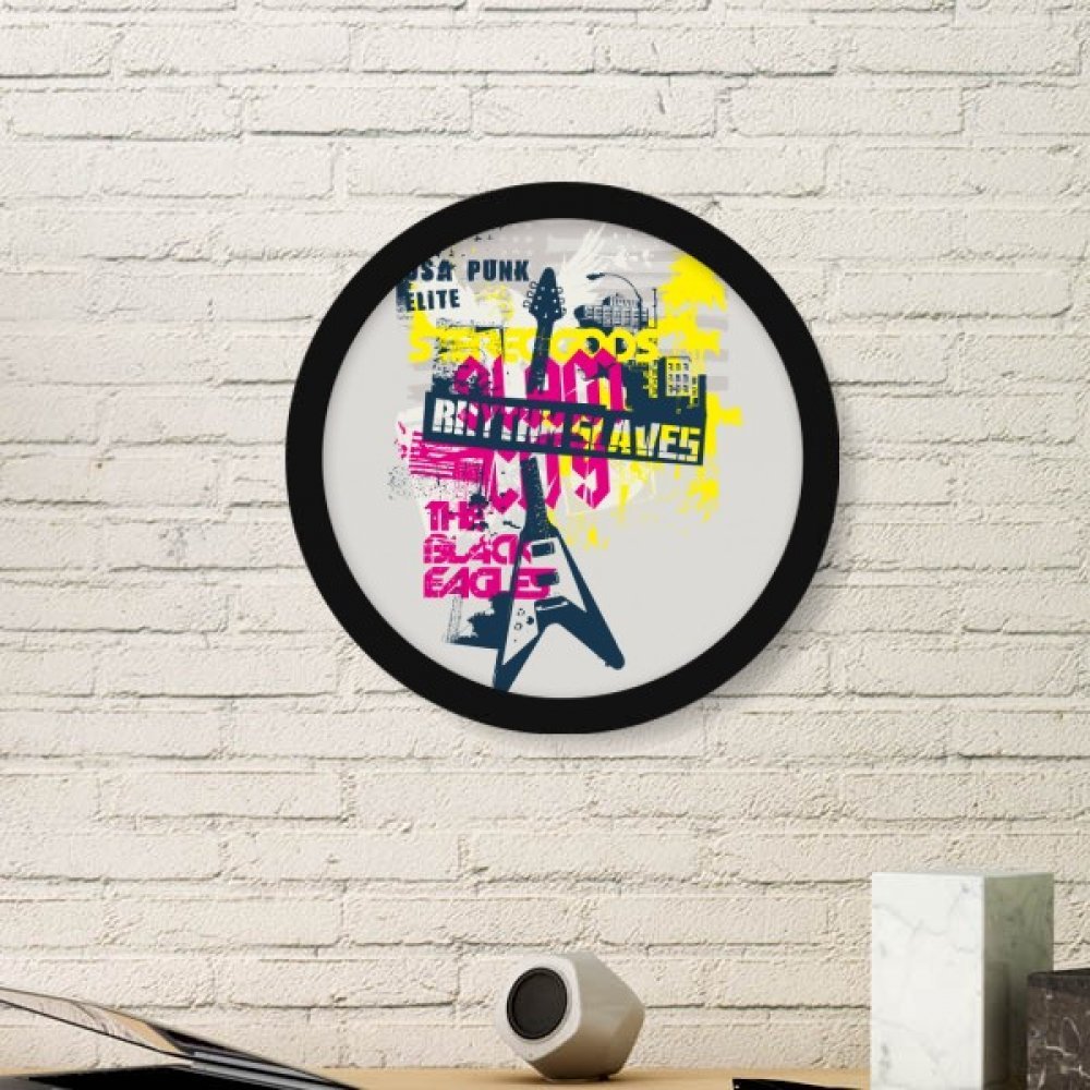 Guitare rose et jaune cadre déco murale noire pour salon