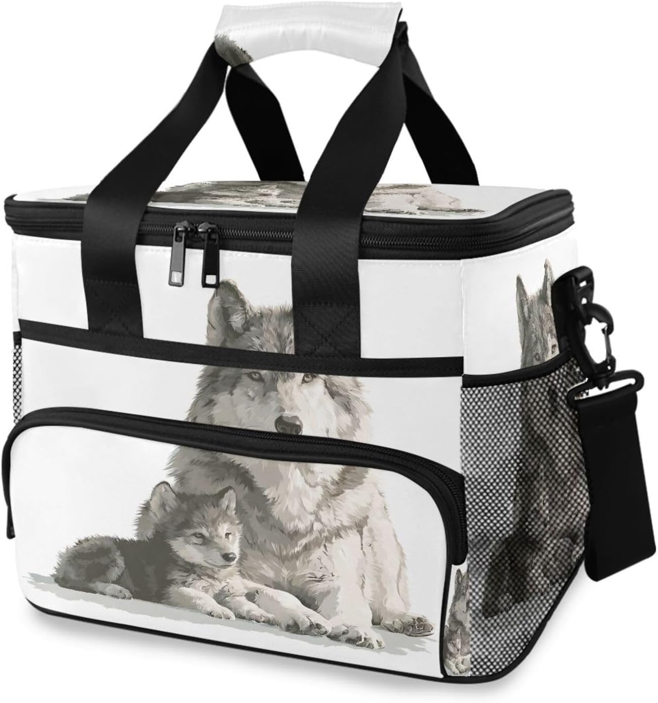 Cooler Bags Cute Gray and White Wolf Insulated Shoulder Lunch Box Lunch Totes Picnic Bag Beach Cooler 24 Cans Capacity Leakproof with Handle for Picnic Camping