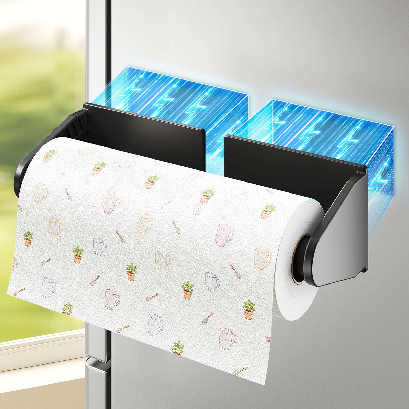 Magnetic Paper Towel Holder, Adjustable No-Drill Paper Towel Holder | for Fridge, RV, BBQ Grill, Washing Machine & Garage, Strong Magnetic Kitchen Organizer, Fits Standard & Jumbo Rolls, Black