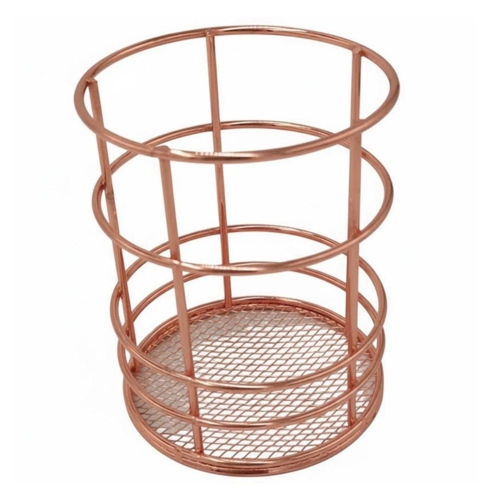 CALANDIS Nordic Aesthetic Stationery Holder Wrought Iron Crafted Metal Wire Pencil Cup Multi-Functional Wire Makeup Brush Holder Rose Gold Round Line-image-8