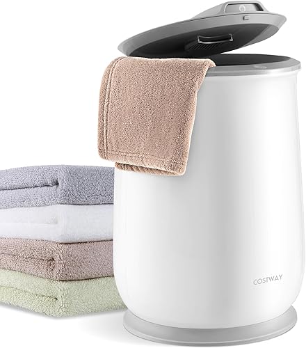 COSTWAY Calentador de toallas para baño, calentador de toallas grande de 21 litros con tapa abatible, bloqueo de seguridad para niños, apagado