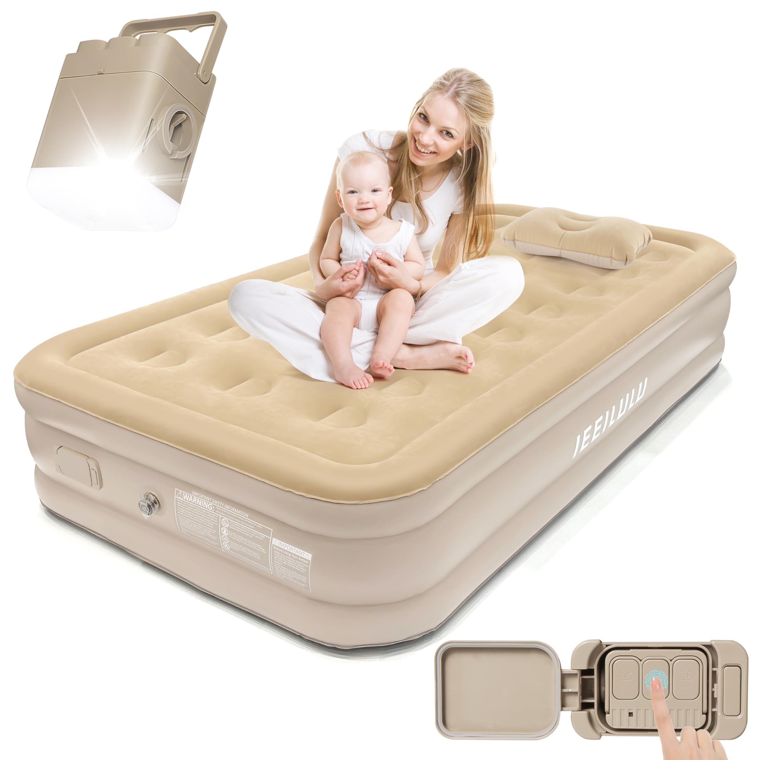 IEEILULU Materasso Gonfiabile, Portatile Letto Gonfiabile con Pompa Elettrica Integrata, Funzione Luce Notturna e Cuscino, Ideale per Campeggio o uso Domestico (Singolo)