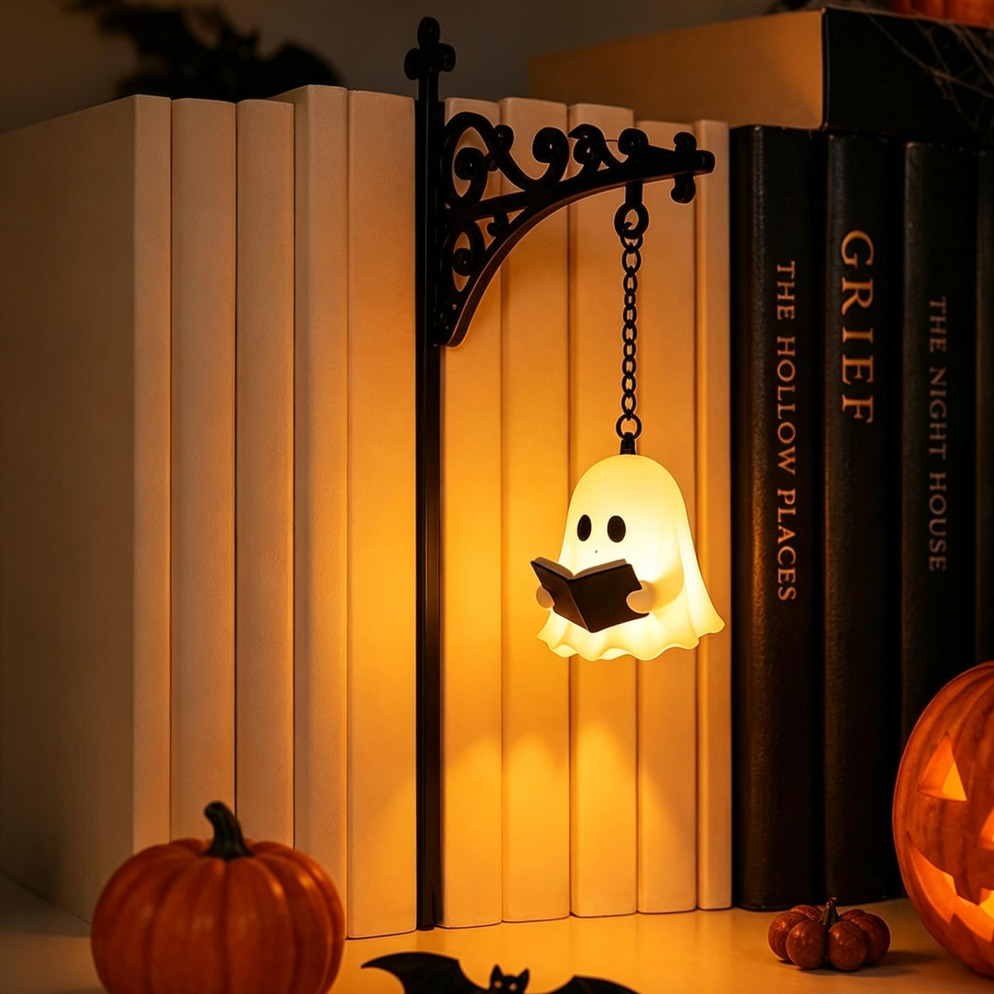 TYURJYR Library Lantern-Decorative Bookshelf Lighting, Reading Nook LED Nightlight, Metal Bookcase Lamps, Vintage Table Desk Luminaires, Studious Home Room Ornament