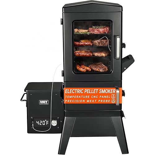 Vertical Electric Pellet Smoker with Cover & Meat Probe, 4-Rack Digital BBQ Smoker Grill, 616 sq in Cooking Space, LED Temperature Control for Outdoor Cooking, Smoke Ribs, Brisket, Chicken & Sausage