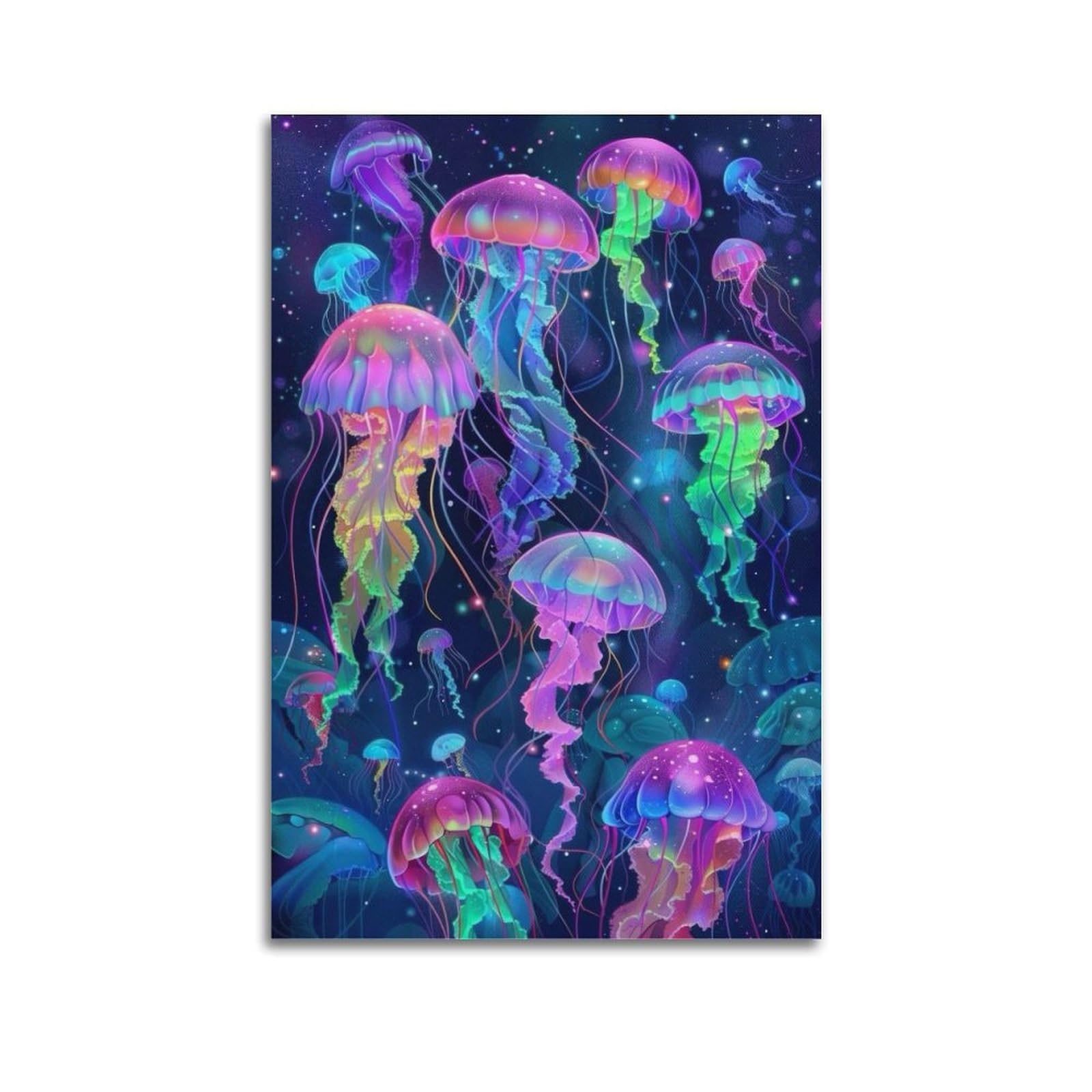 WPHSFX Marine Animal Poster Starry Jellyfish Splendor Poster Decorative Painting Canvas Wall Posters And Art Picture Print Modern Family Bedroom Decor Posters 20x30inch(50x75cm)