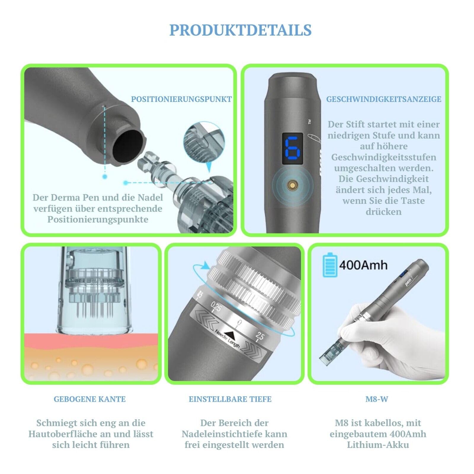 P-Beauty Dr. Pen Dermapen Ultima M8-W - Dispositivo eléctrico de microneedling inalámbrico de 0-2,5 mm, antiarrugas, rejuvenecimiento de la piel, cicatrices de acné, manchas pigmentadas y estimulación