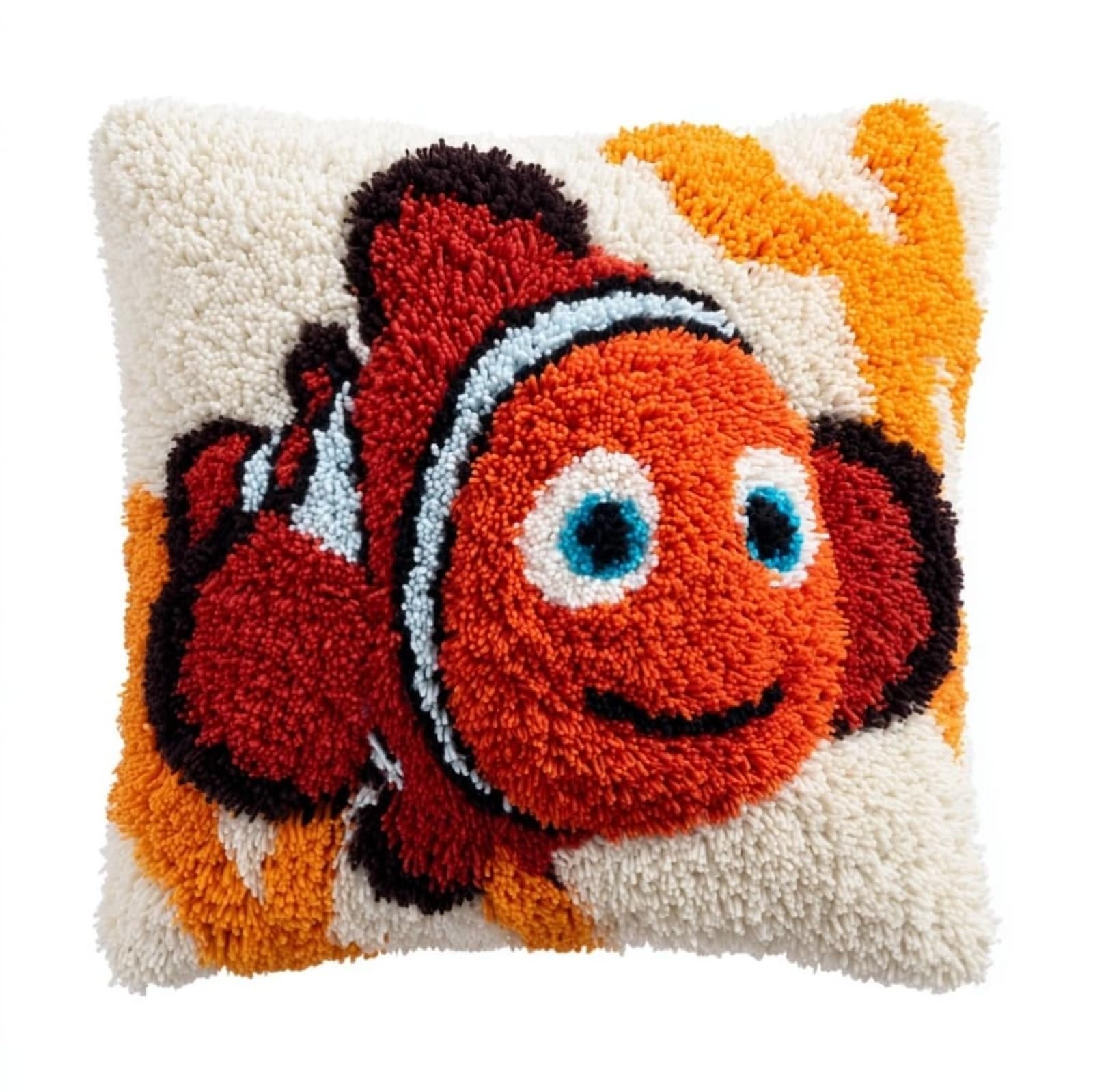 AxiangziK Latch Hook Cushion Kit 43x43cm,Cartoon Goldfish Complete Needlecraft Set with Pre-Cut Yarn & Tools,Creative Home Decor Gift for All Ages