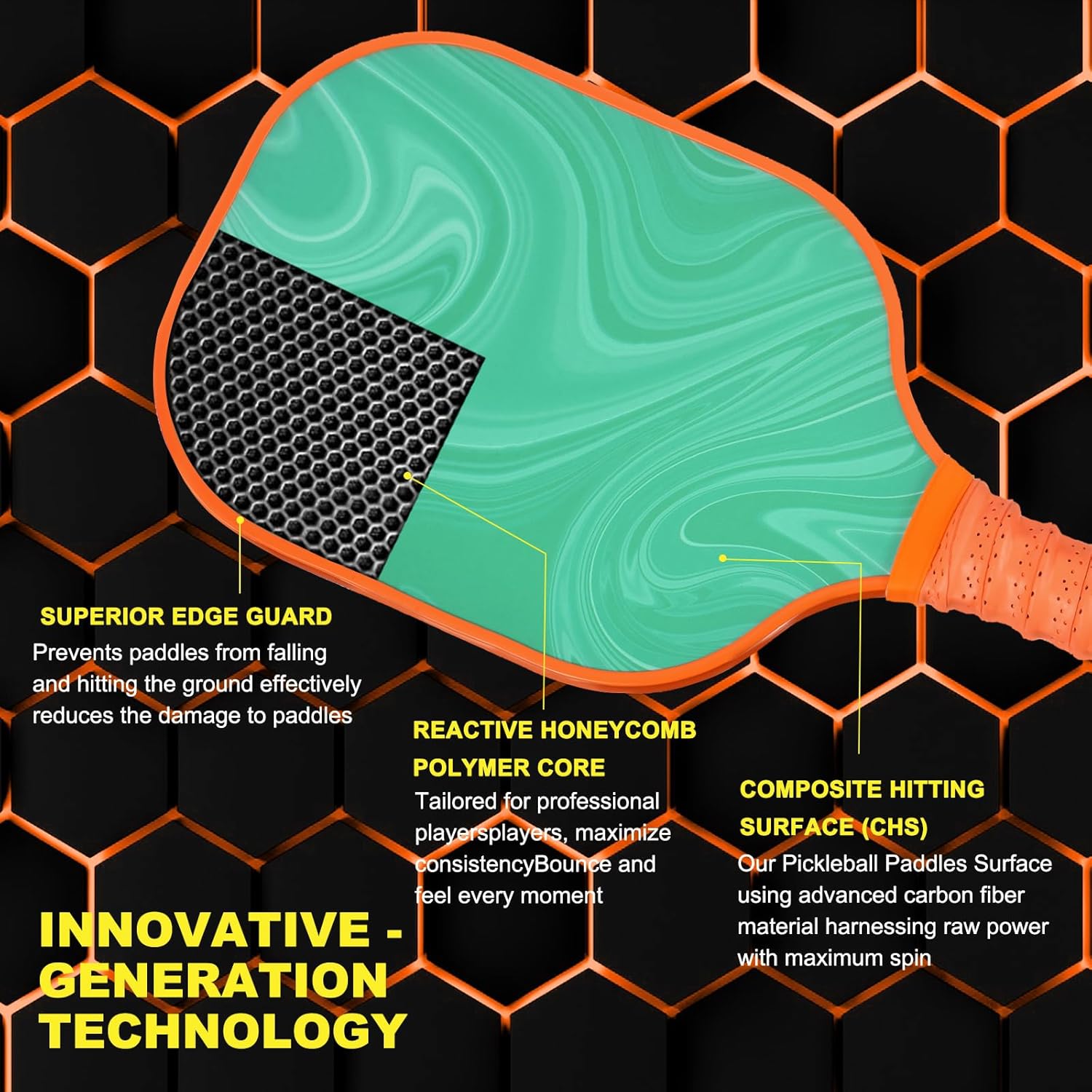 PATIKIL Graphite Pickleball Paddles, USA Pickleball Approved(USAPA) Single Pickleball Paddle, Carbon Fiber Polymer Core Lightweight Sweat-Absorbing Grip with Protective Cover