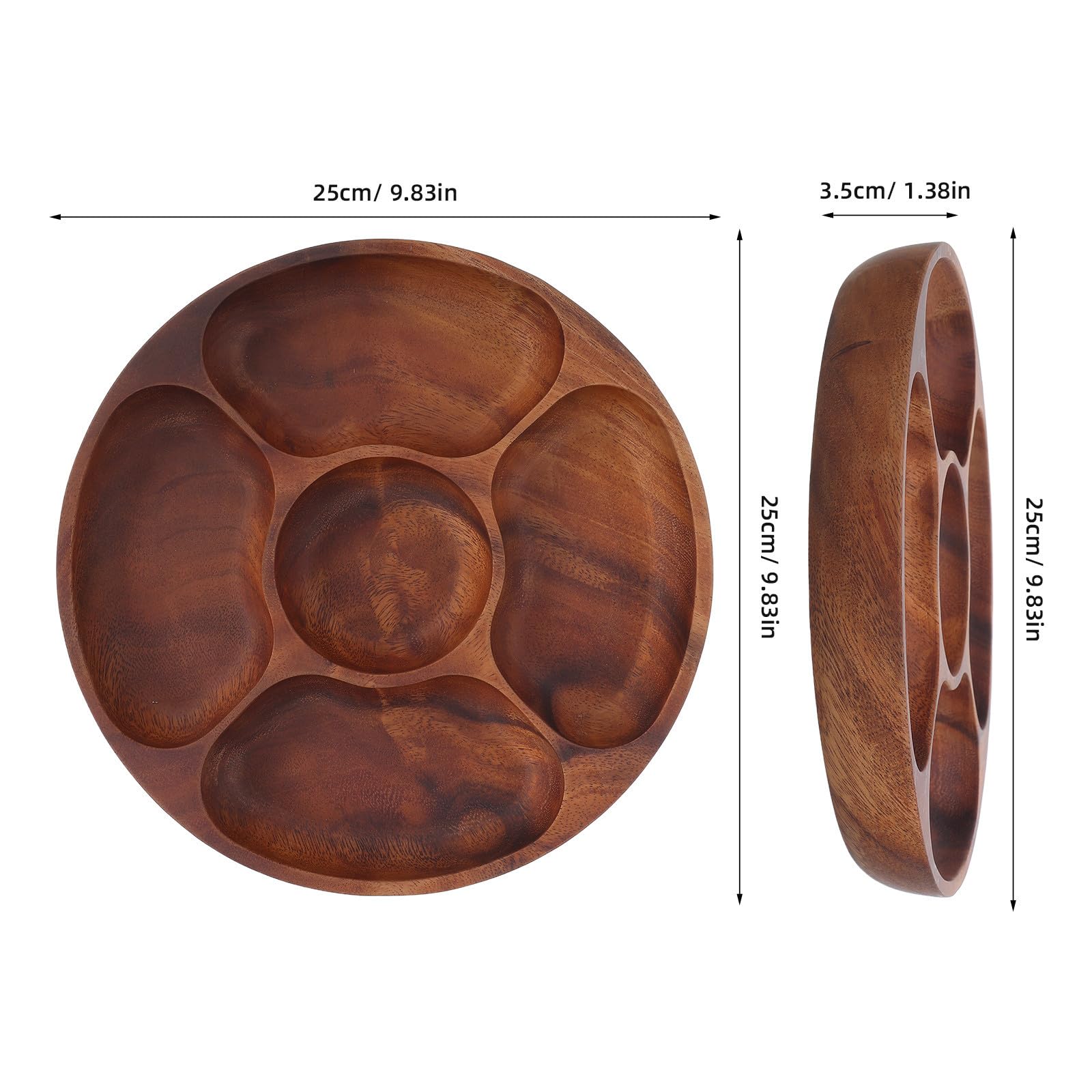 UKCOCO Plato para Servir Dividido de Madera Marrón Redondo de 5 Secciones