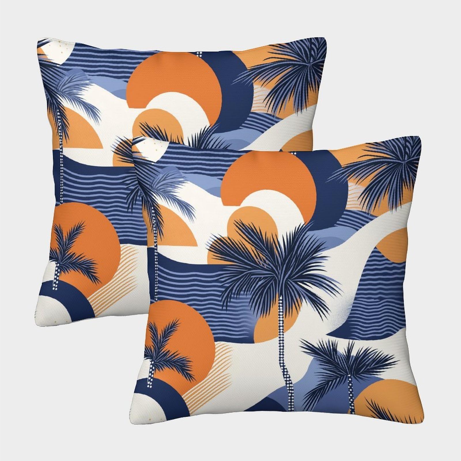 kaiyun 2 Pack Digital Printing 3D Abstract Palm Trees, Geometric Water Ripples Theme Square Cushion Cover 40x40cm Suitable for Outdoor Home Bed Decoration Mid Century Modern Aesthetic Pattern