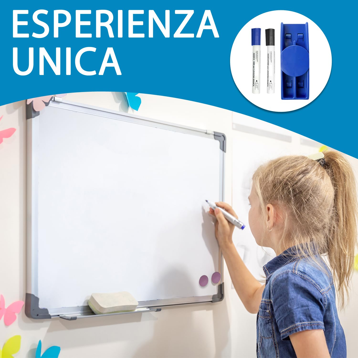 Lavagna Magnetica Bianca 40x30cm - Con Cornice Alluminio, Pennarello, Cancellino E Magneti, Per Casa/Ufficio - Foto 12