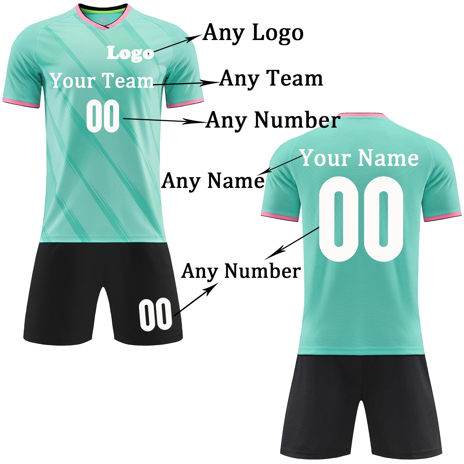 Custom Soccer Jersey Kids Adults Personalized Soccer Uniform with Team Name Number Logo Light Green