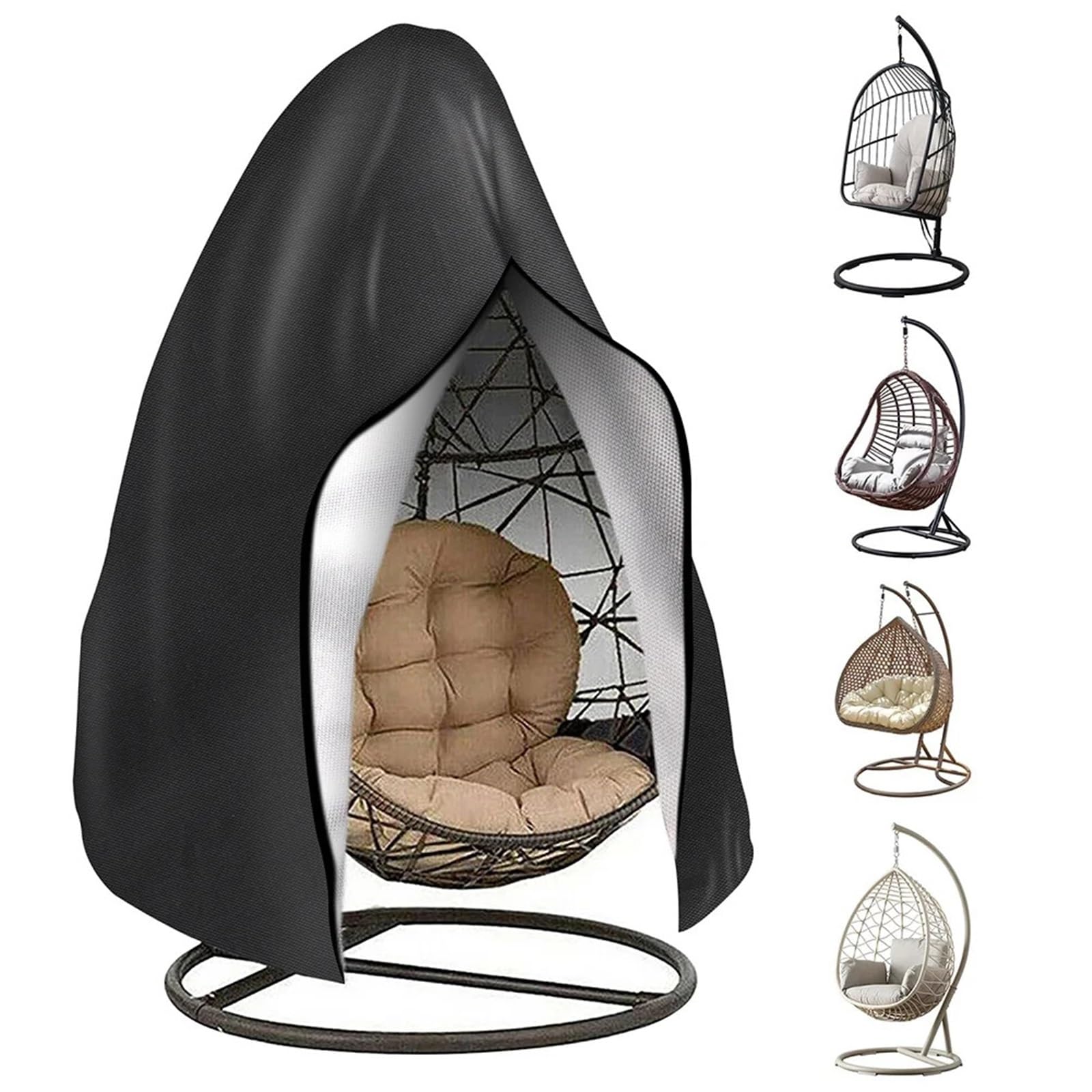 Copri-poltrona a uovo da giardino, Fodera for poltrona Egg Grigio Nero 190x115 cm Altalena da esterno con cerniera antivento sospesa