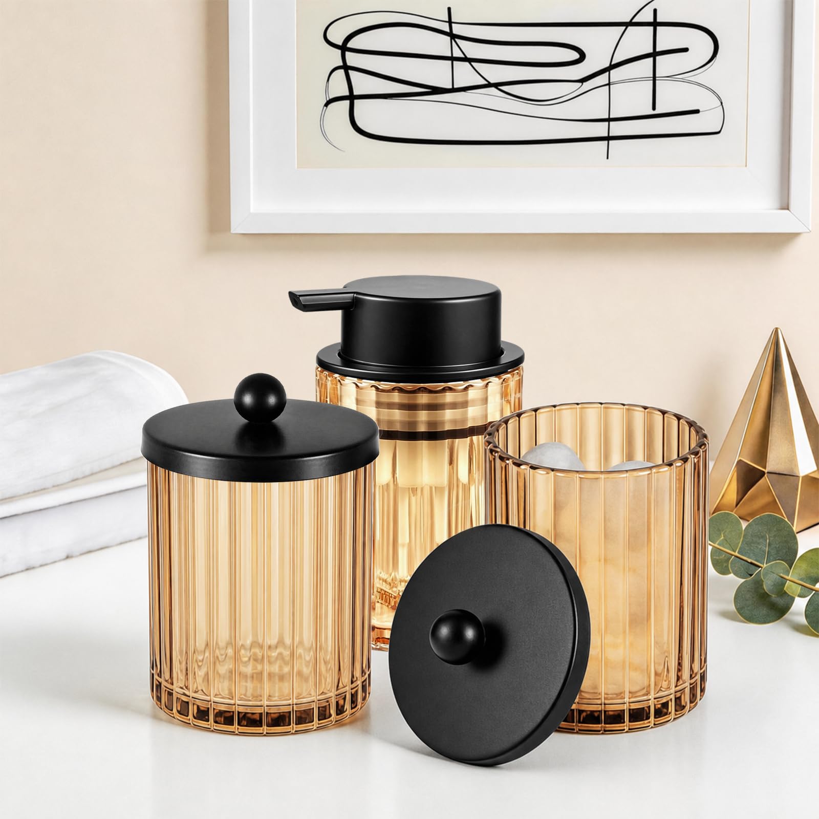 Amber Glass Jars - Qtip Holder for Bathroom -7 Amber Glass Jars - Qtip Holder for Bathroom -7
