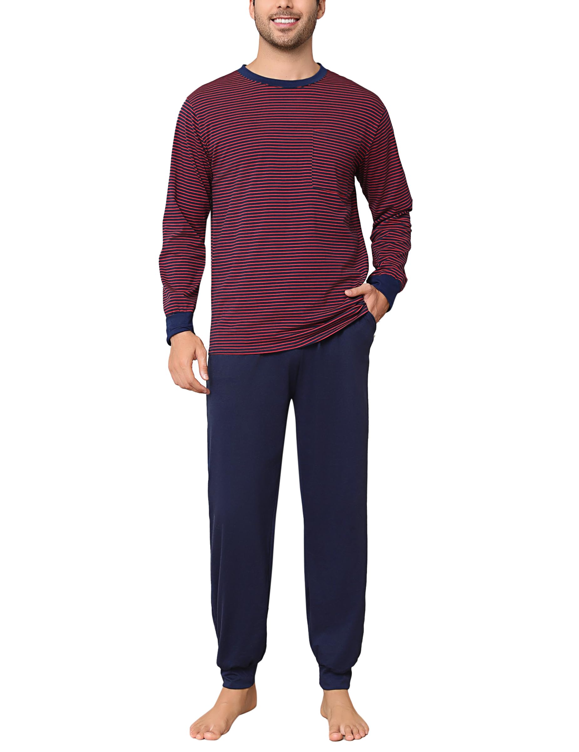 Aseniza Herenpyjama voor de winter, katoen, lange mouwen, tweedelig, licht, elegant, Blauw, XL
